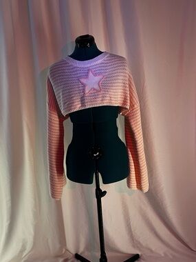 Pink Cropped Star Sweater